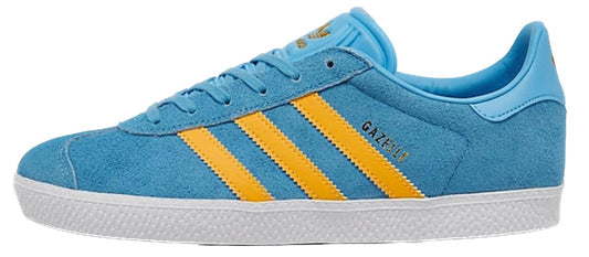 adidas Gazelle Big Kid Sneaker (Blue White Yellow 5.5)
