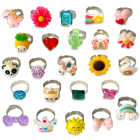 Jewel Rings for Kids 24 Adjustable Pretend Play Dress Up Rings for Girls Play Jewelry for Little Girls In Purple Gift Box Unique and No Duplicates - Great Birthday Gift for Girls Ages 3 4 5 6 7 8