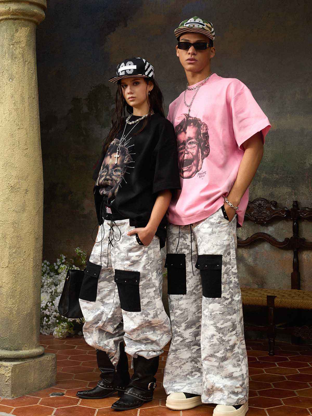 Street Retro Fun Portrait Print T-shirt