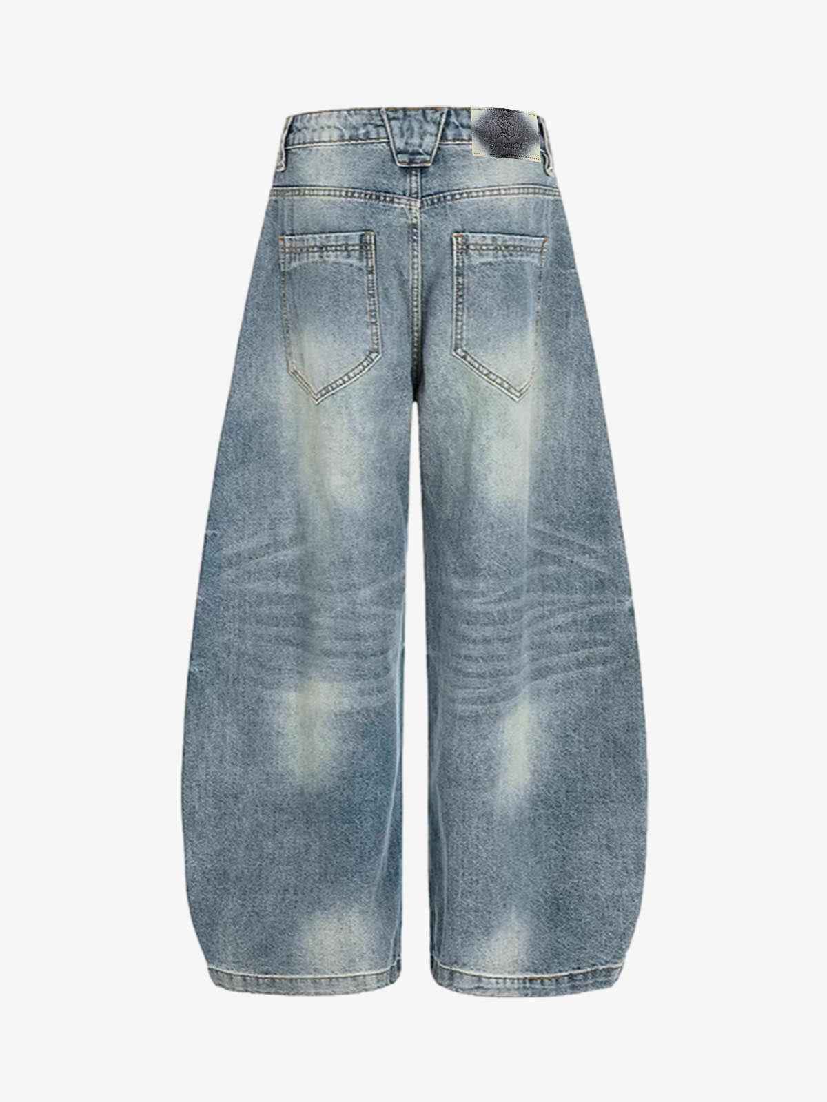 Washed Metal Hook Front Design Barrel Jeans