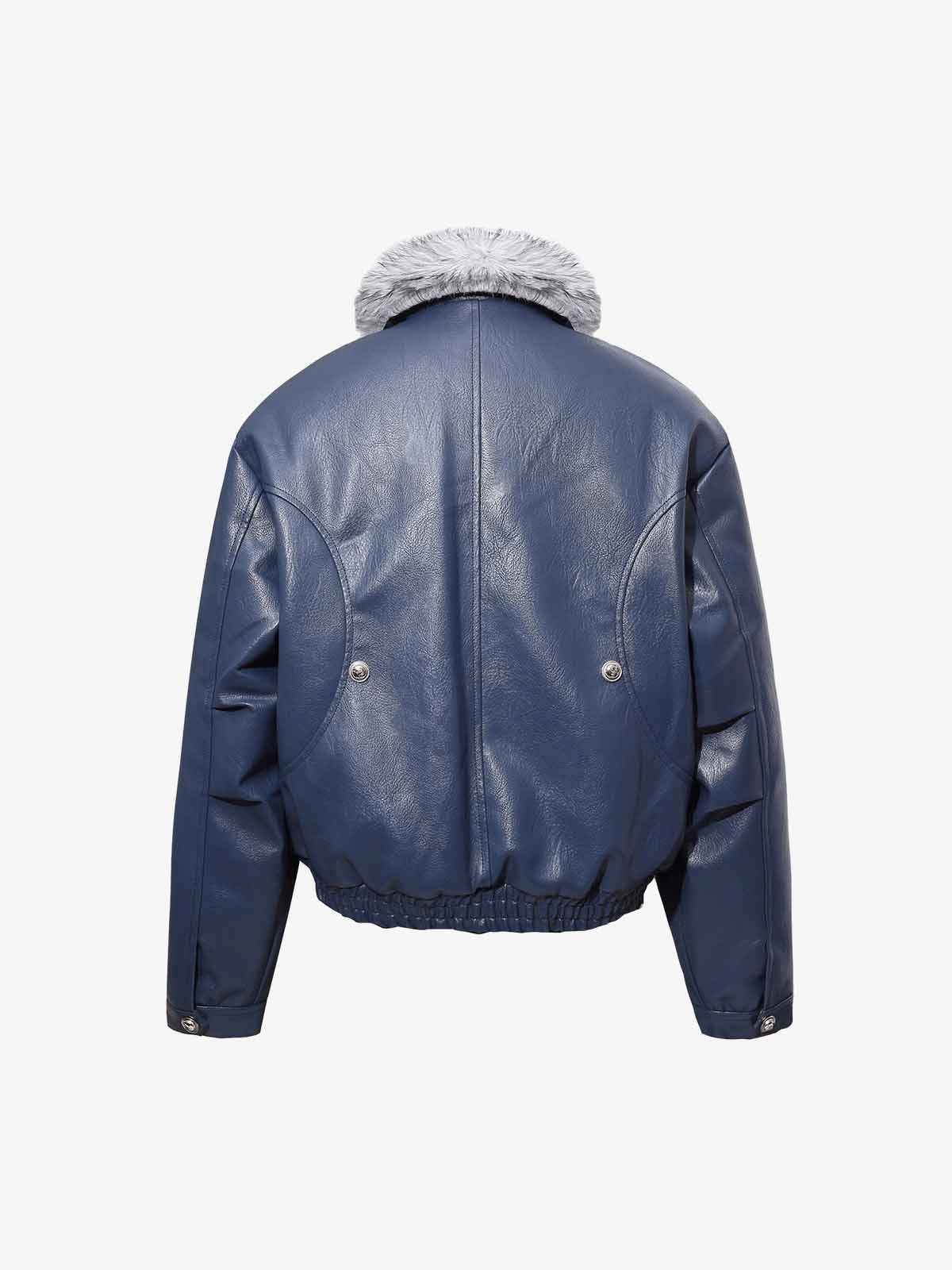 Street Fur-Trim Collar Leather Bomber Jacket