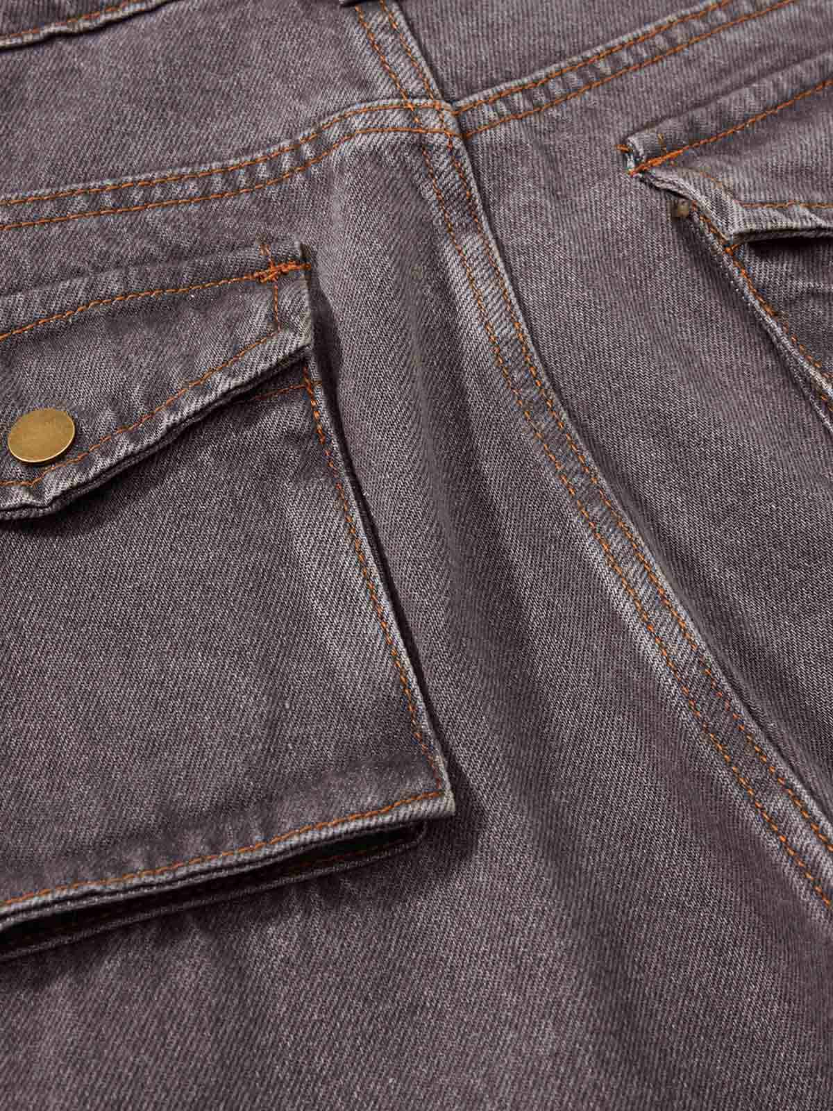 Retro Faded Multi-Pocket Flared Cargo Jeans