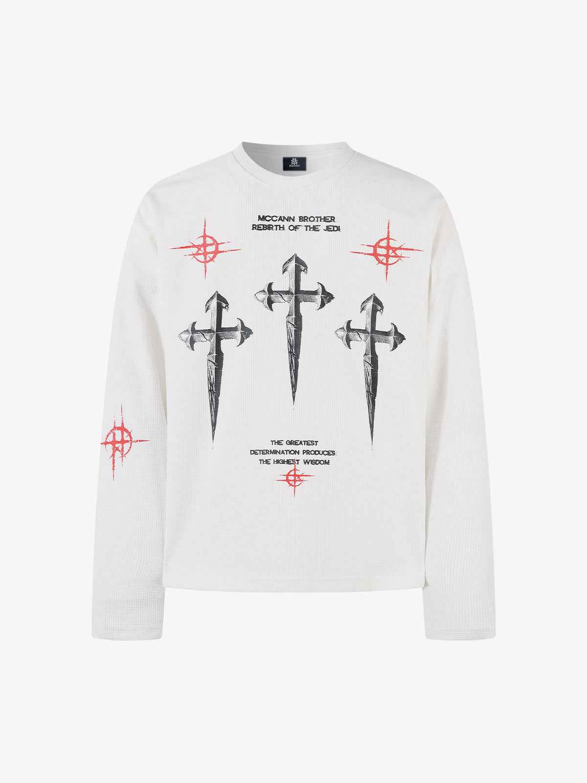 Letter Print Waffle Cross Long-Sleeved T-Shirt