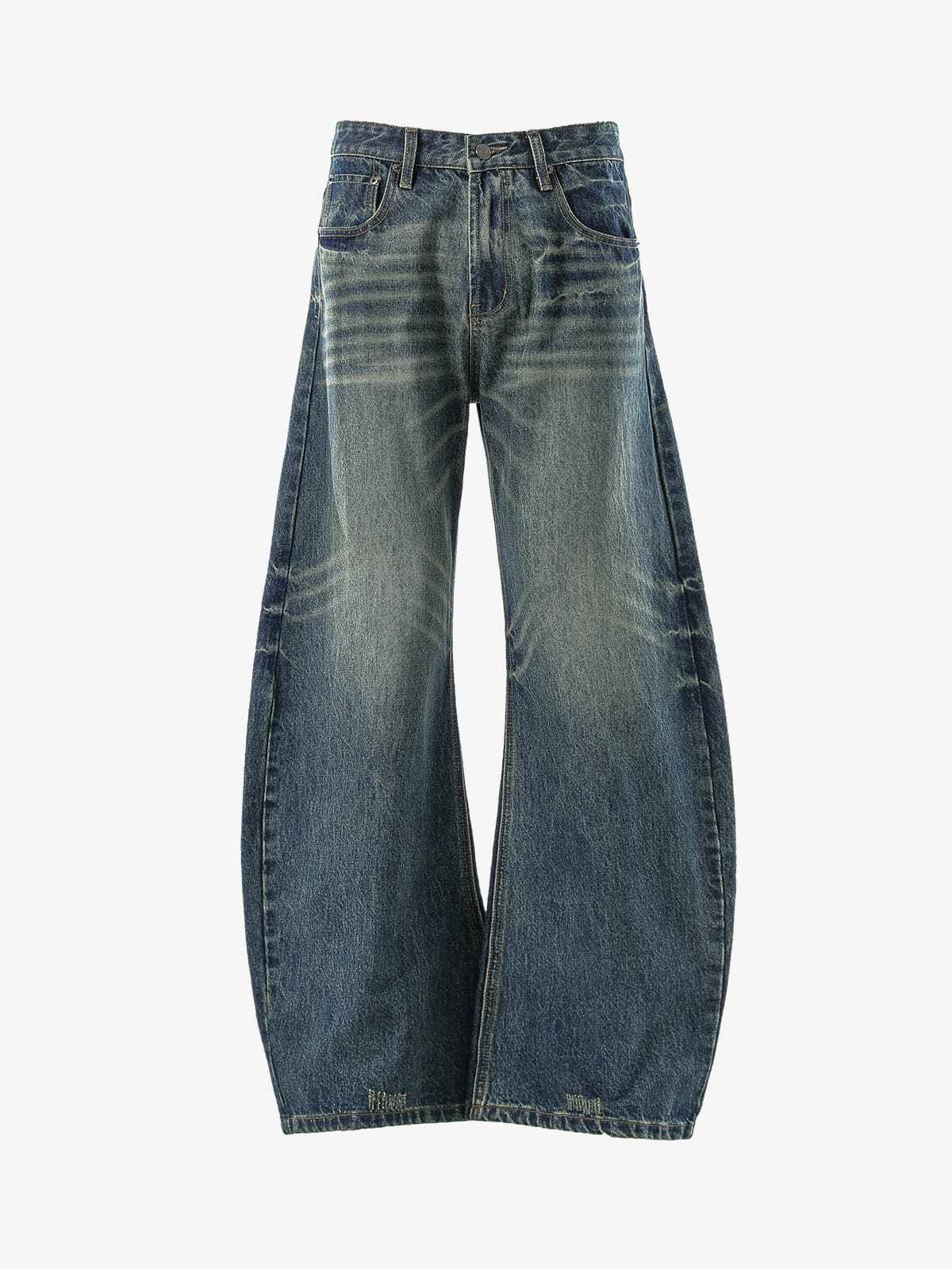 Vintage Washed Distressed Whisker Barrel Jeans