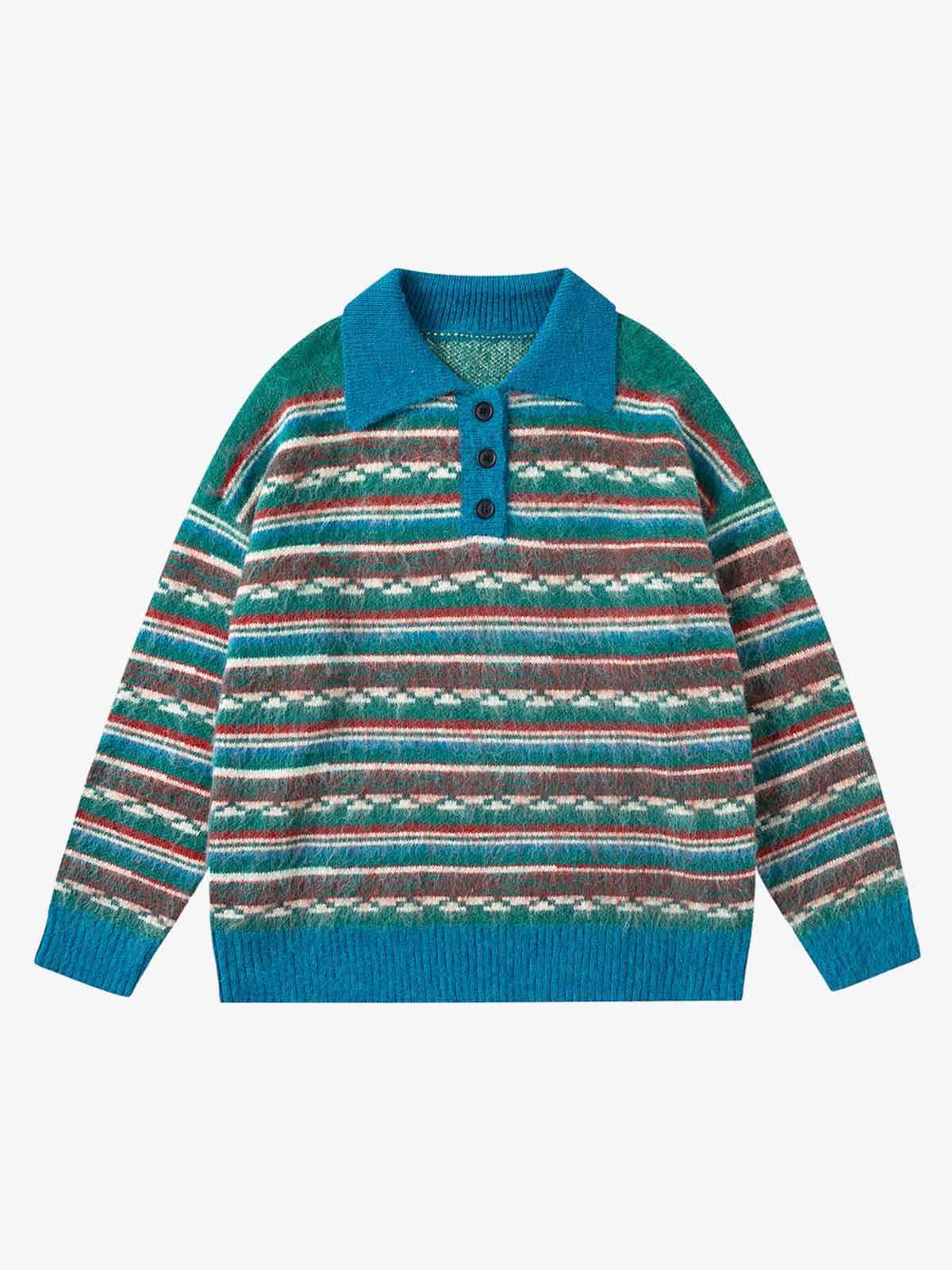 Vintage Striped Jacquard Polo Knit Sweater