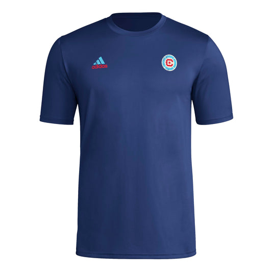 adidas Mens Short Sleeve Pre-Game T-Shirt Team Navy Blue/Chicago Fire Medium