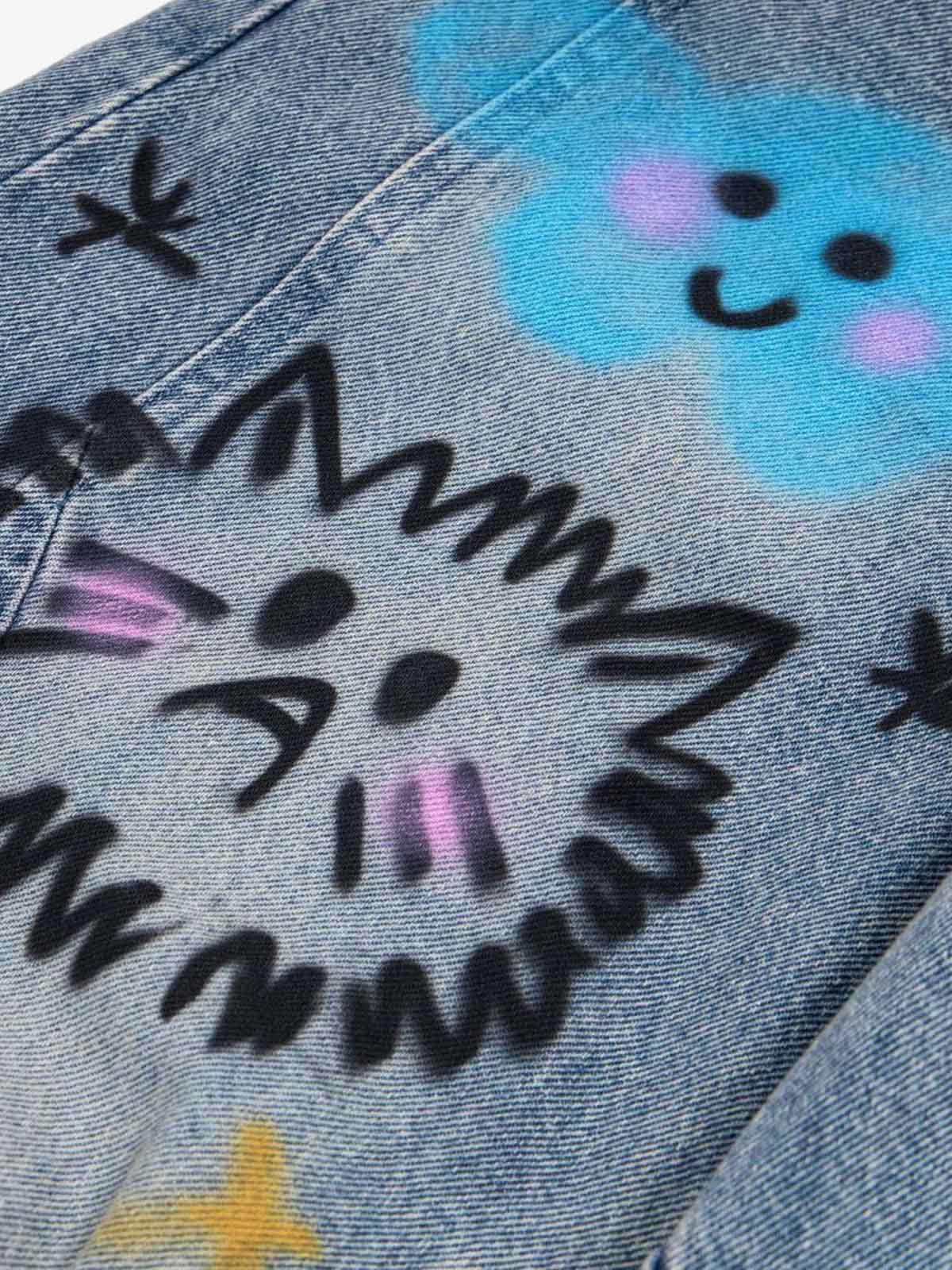 Fun Pattern Hand-Painted Print Denim Washed Jeans - Luxuryurbanwear