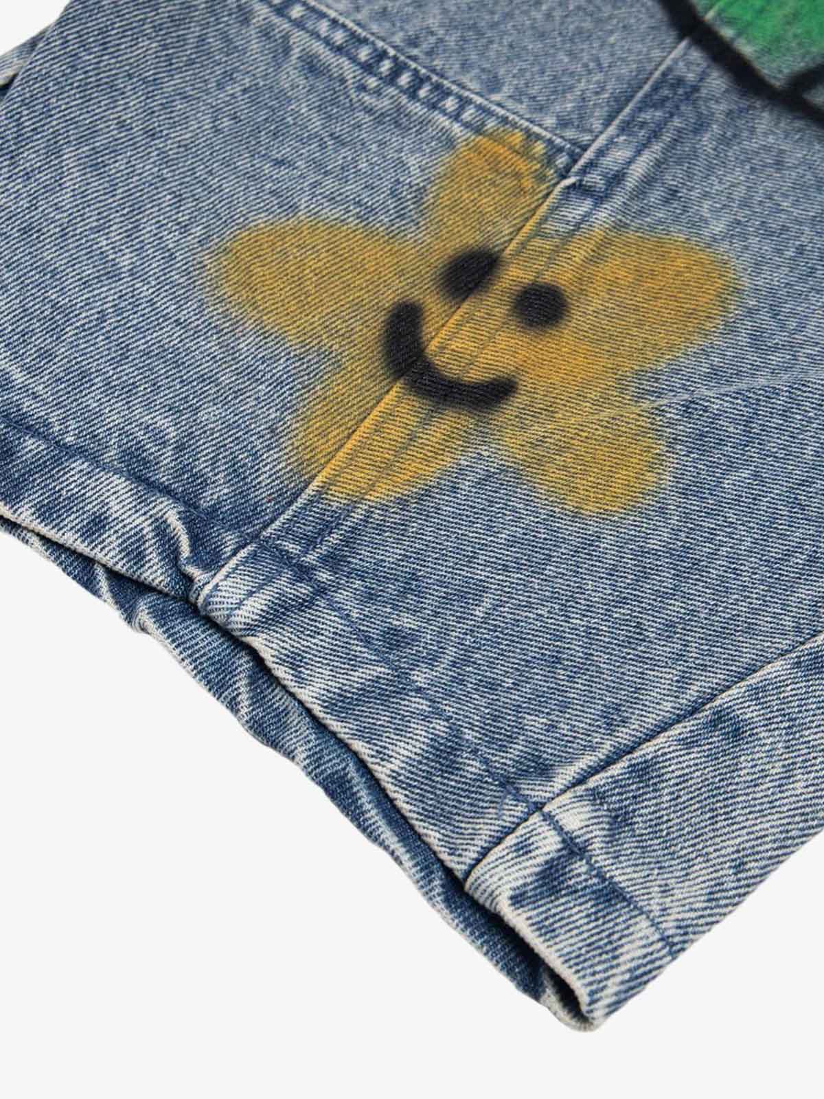 Fun Pattern Hand-Painted Print Denim Washed Jeans - Luxuryurbanwear