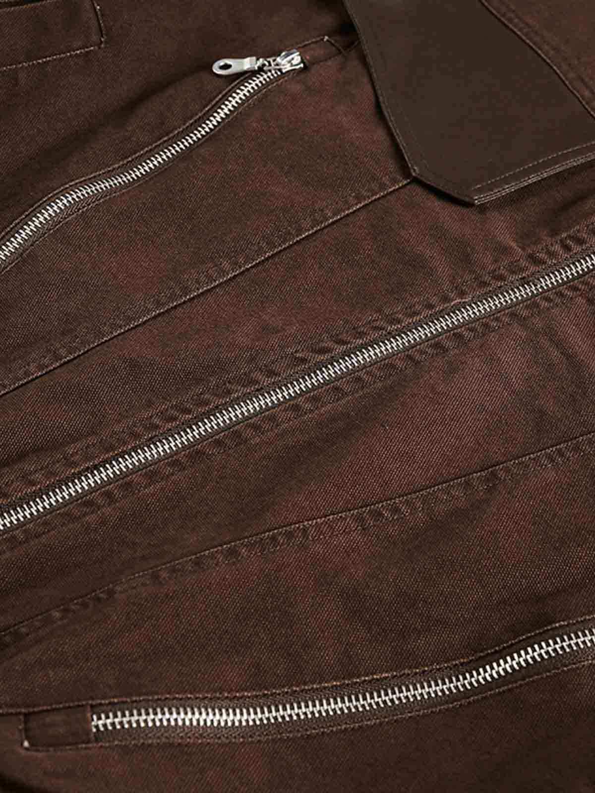 Retro Panelled Utility Multi Pocket Zip Up Bomber Jacket
