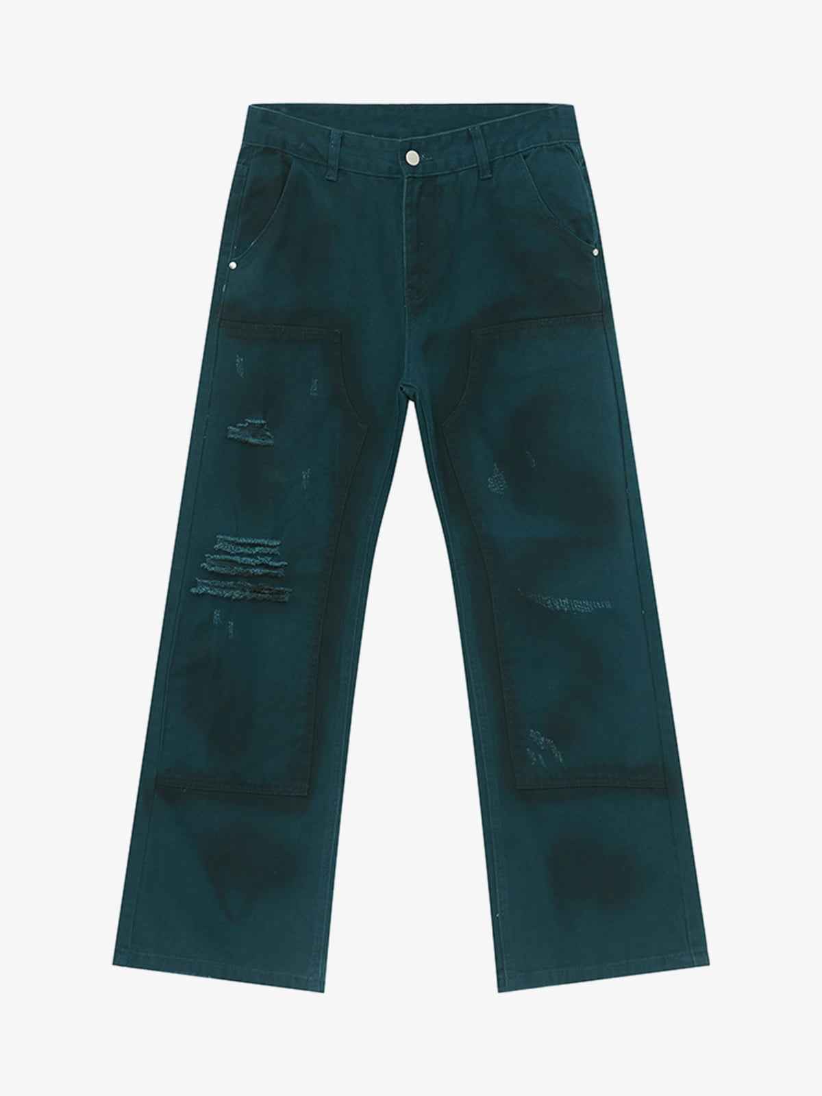 Spray Wash Distressed Straight Leg Denim Jeans