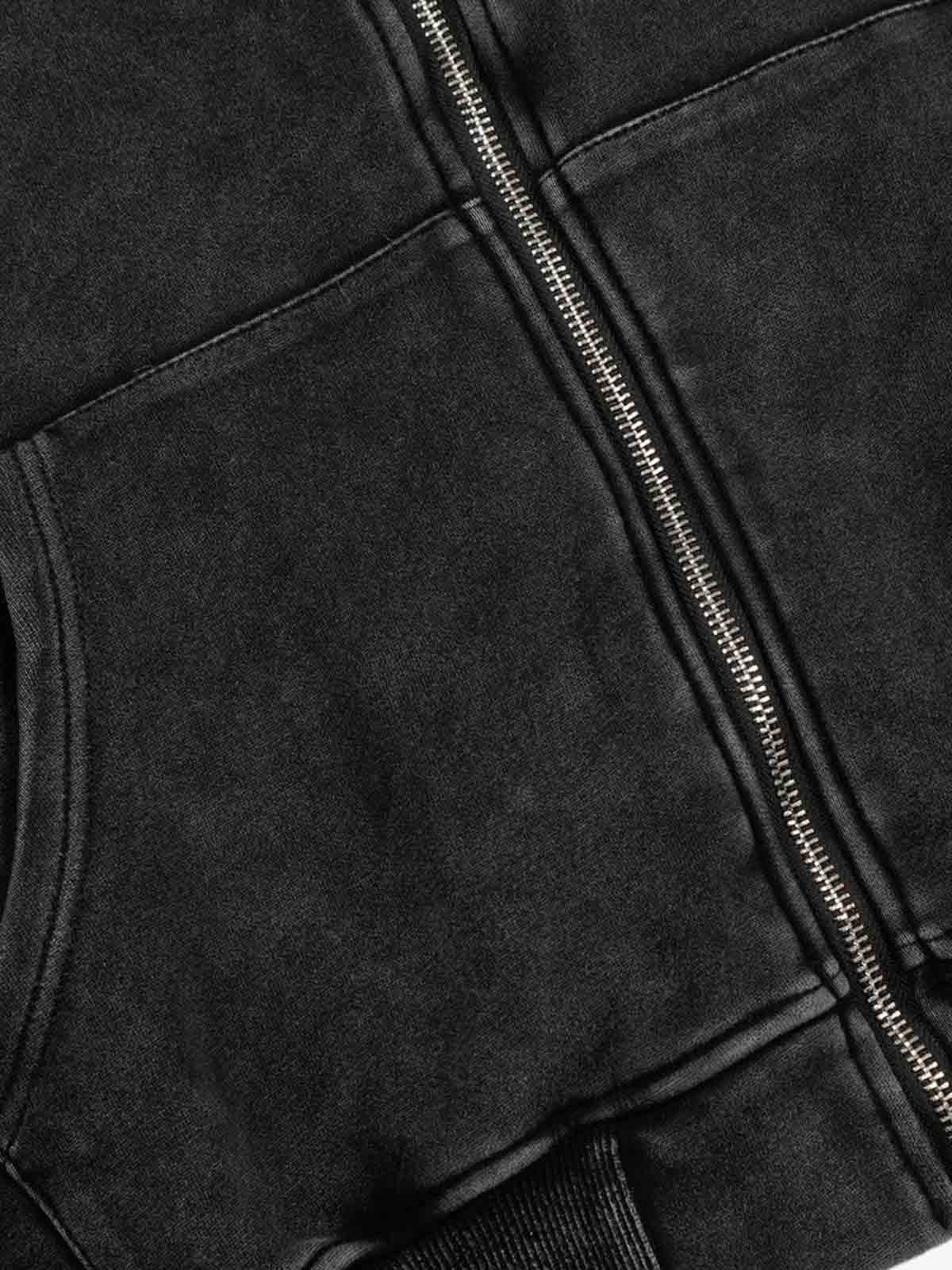 Vintage Washed Panel Construction Zip-Up Hoodie - Luxuryurbanwear