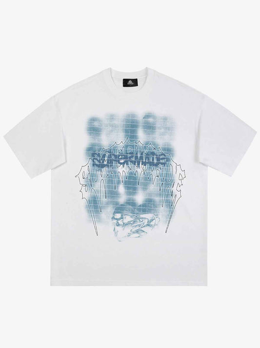 Dark Grid Skull Graphic T-Shirt