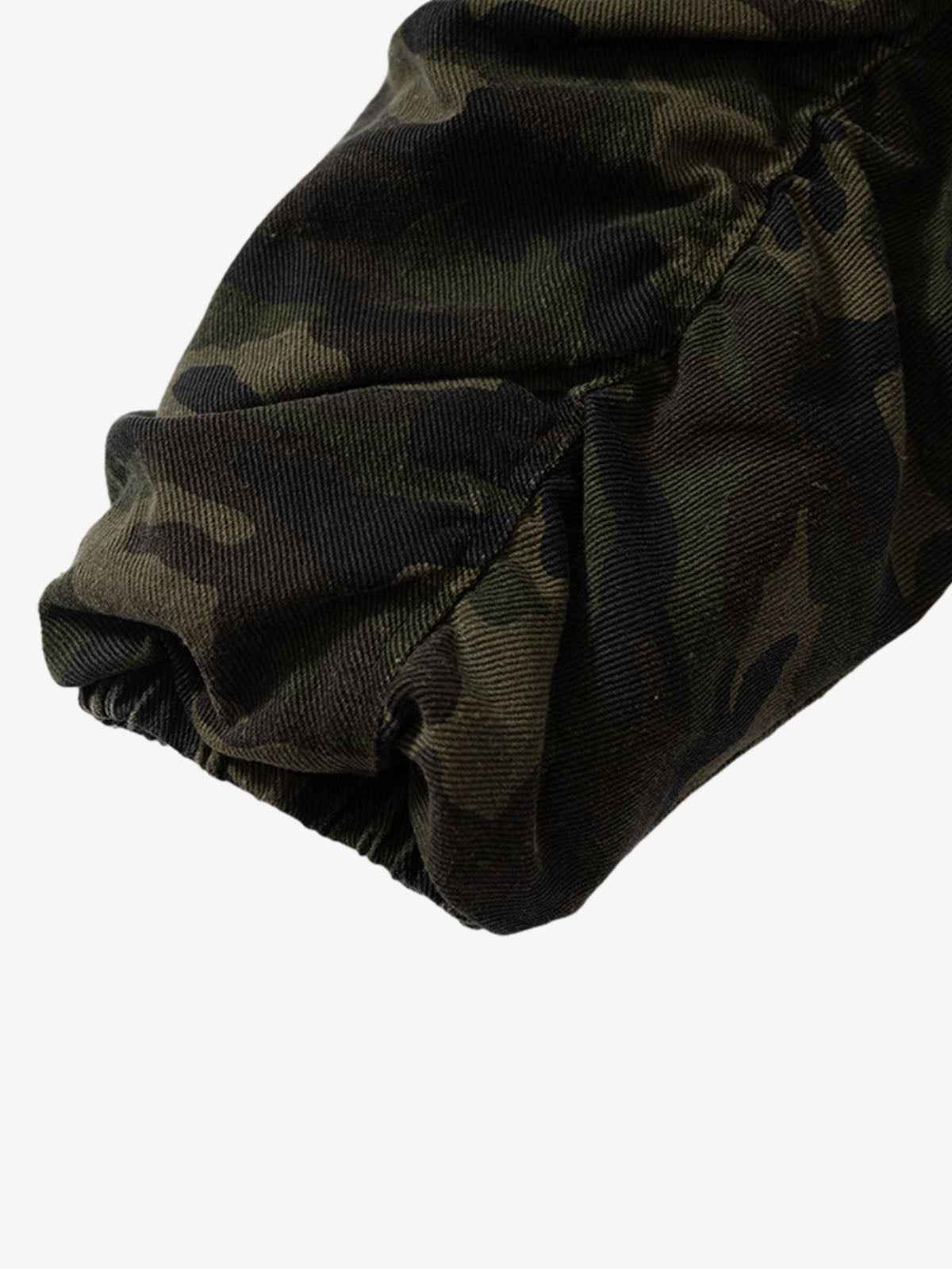 Retro Camouflage Faux Layered Metal Buckle Padded Jacket