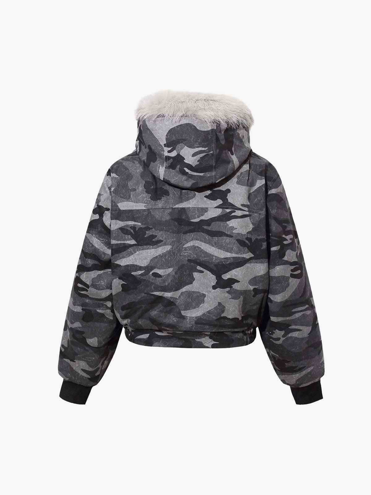 Vintage Camo Faux Fur Hood Padded Bomber Jacket