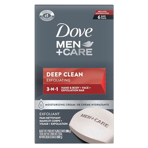 Dove Men+Care Body Soap and Face Bar More Moisturizing Than Bar Soap Deep Clean Effectively Washes Away Bacteria Nourishes Your Skin 3.75 Ounce (Pack of 6)