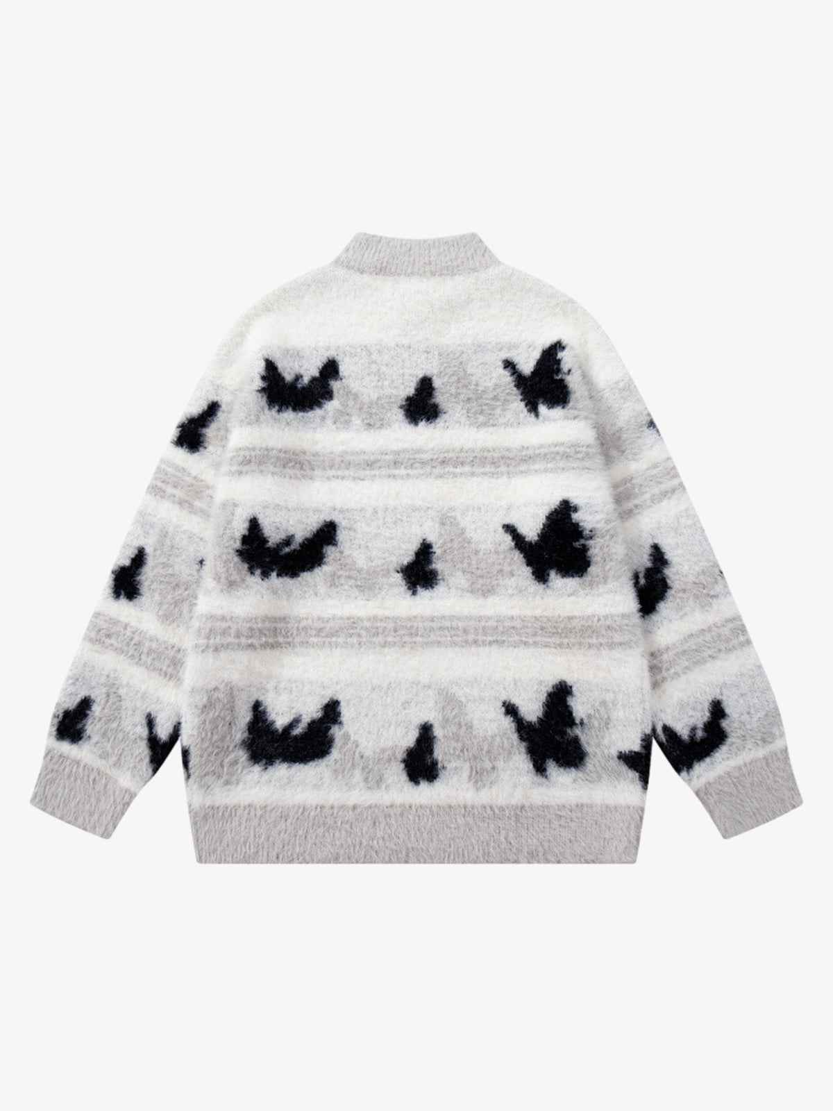 Contrast Stripe Butterfly Jacquard Half-zip Sweater
