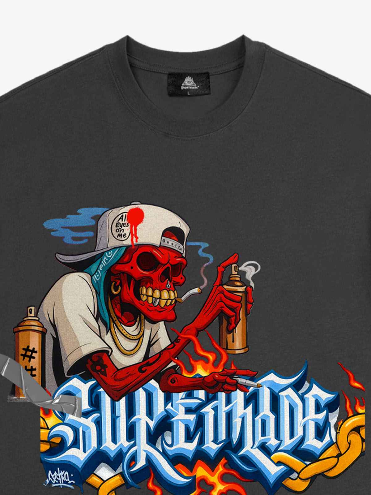 Street Skull Graffiti Artist Flame Flower Font T-Shirt