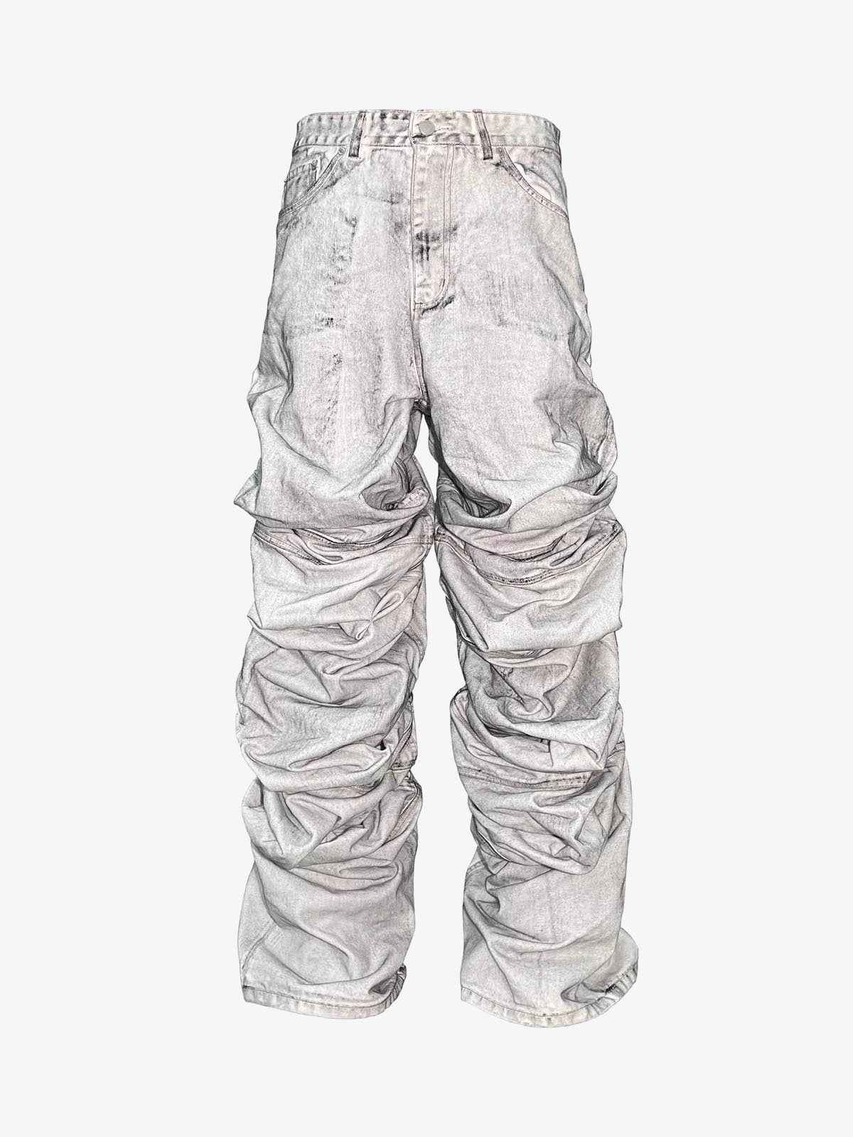 Distressed Ruched Wide Leg Denim Jeans