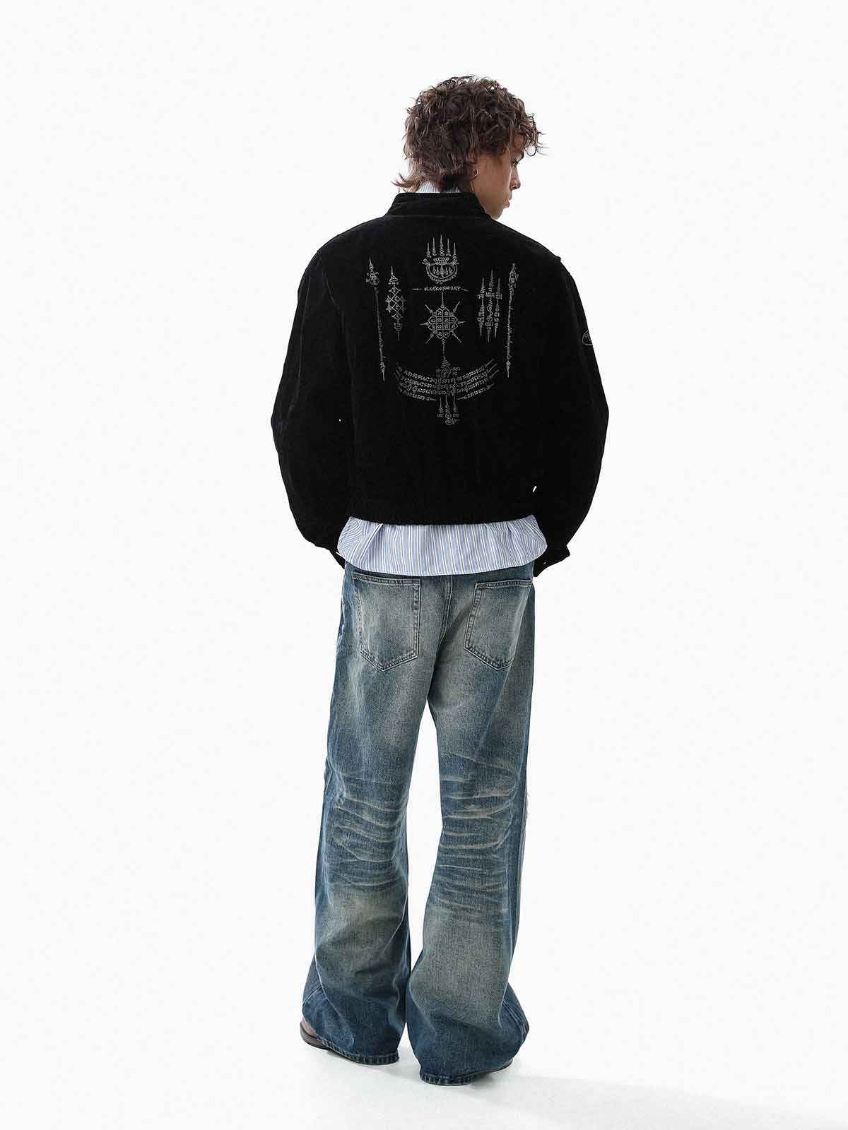 Vintage Suede Embroidered Metal Clip Down Jacket
