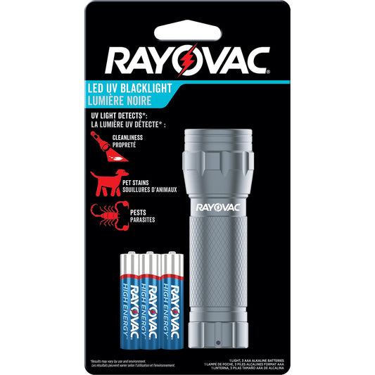 Rayovac UV Flashlight Black Light Ultraviolet Light for Detecting Pet Stains and Auto Leaks Flash Light with AAA Batteries Included Pack of 1