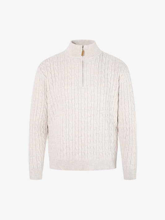 Cable Knit Half Zip Mock Neck Sweater