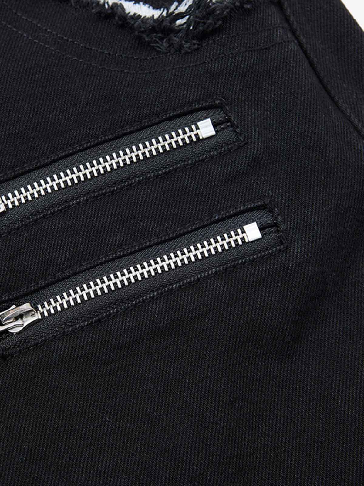 Faux Fur Trim Detail Multi-Pocket Wide Leg Cargo Jeans - Luxuryurbanwear