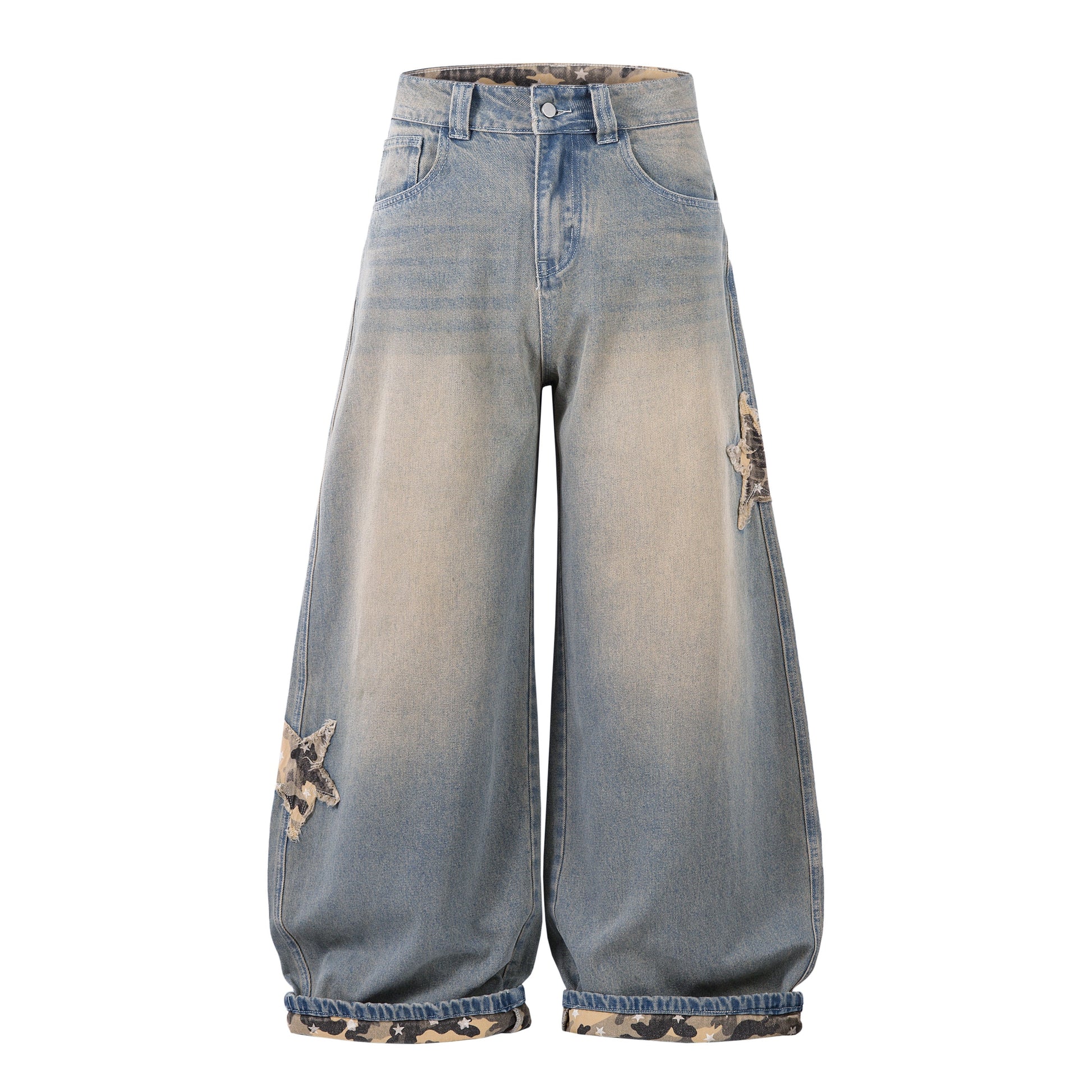 Camo Star Cuffed Denim | Baggy Streetwear Jeans - Luxuryurbanwear