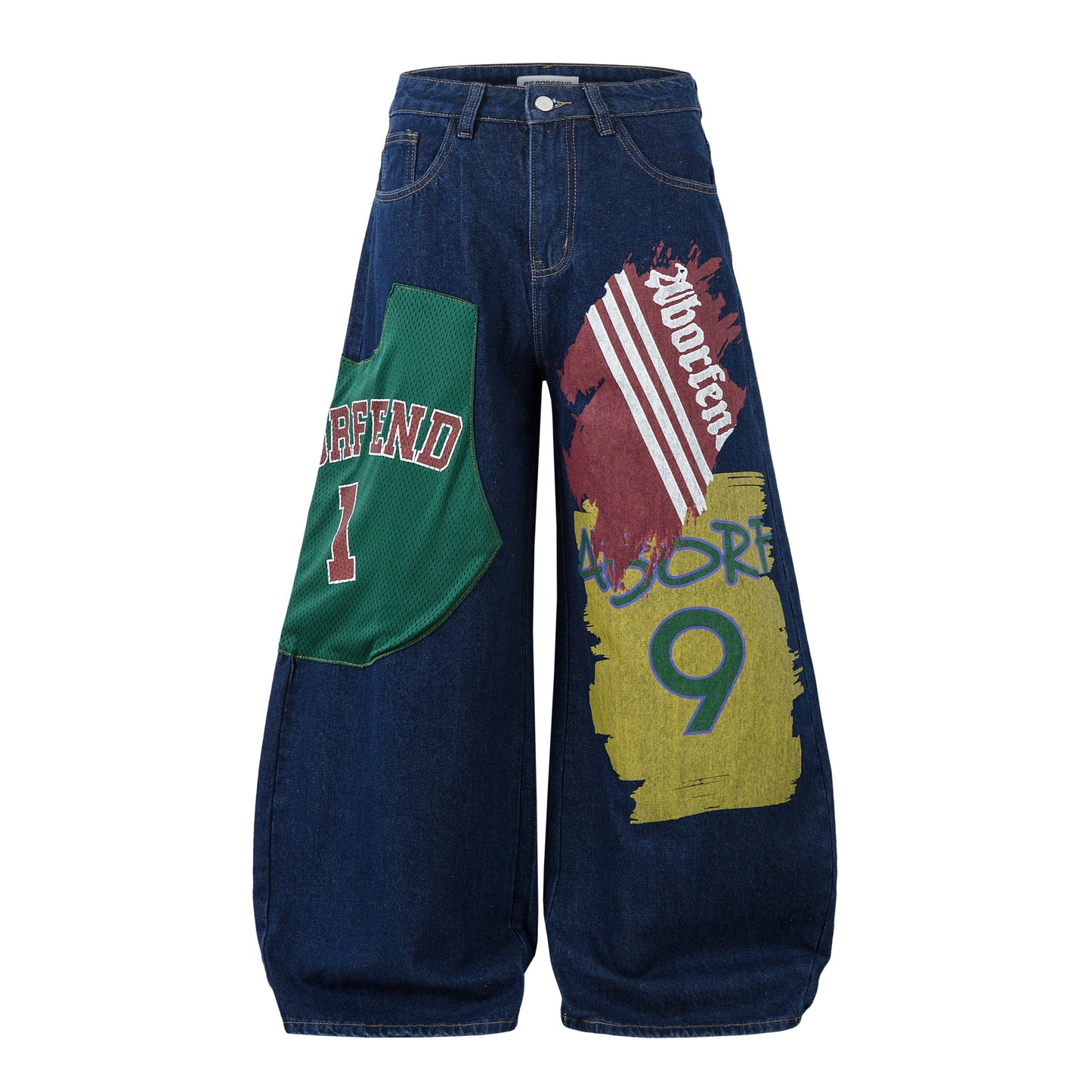 Retro High Street Style Trousers | Wide Leg Baggy Print Jeans - Luxuryurbanwear