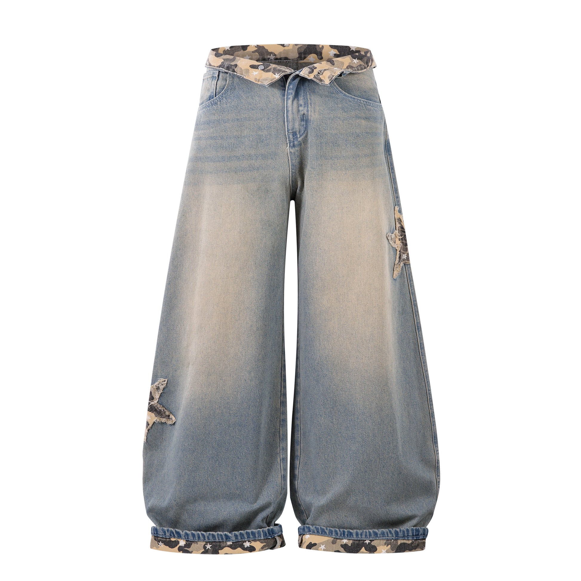 Camo Star Cuffed Denim | Baggy Streetwear Jeans - Luxuryurbanwear