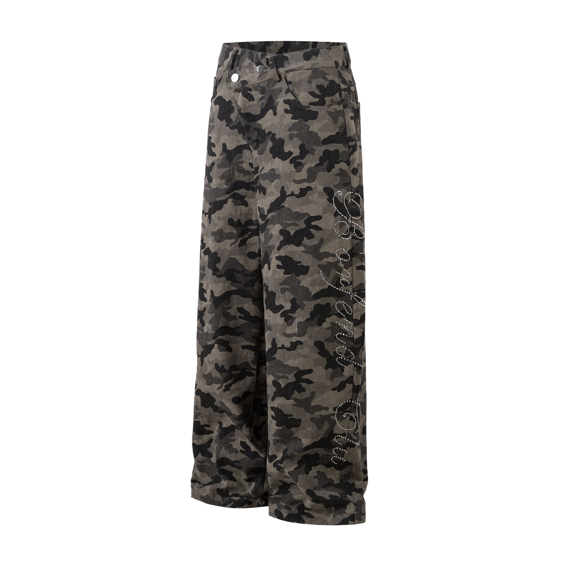 Y2K Vintage Wide Leg Pants | Camouflage Straight Denim Jeans - Luxuryurbanwear