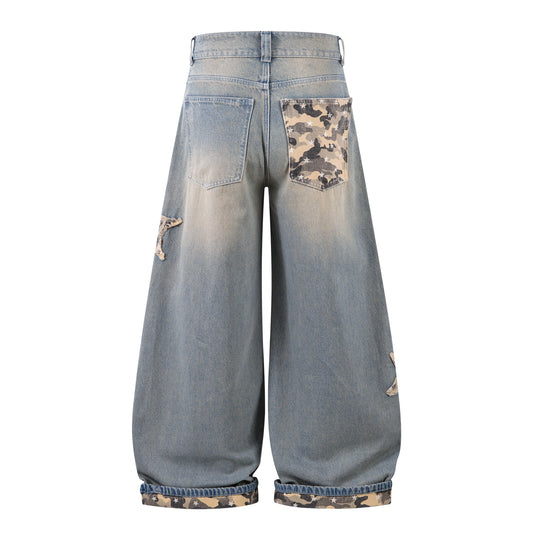 Camo Star Cuffed Denim | Baggy Streetwear Jeans - Luxuryurbanwear