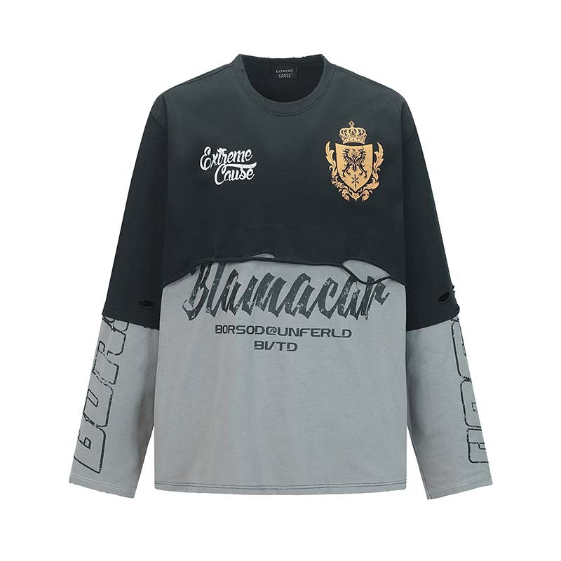 Y2K Grunge Patchwork | Distressed Graphic Sweatshirt - Luxuryurbanwear