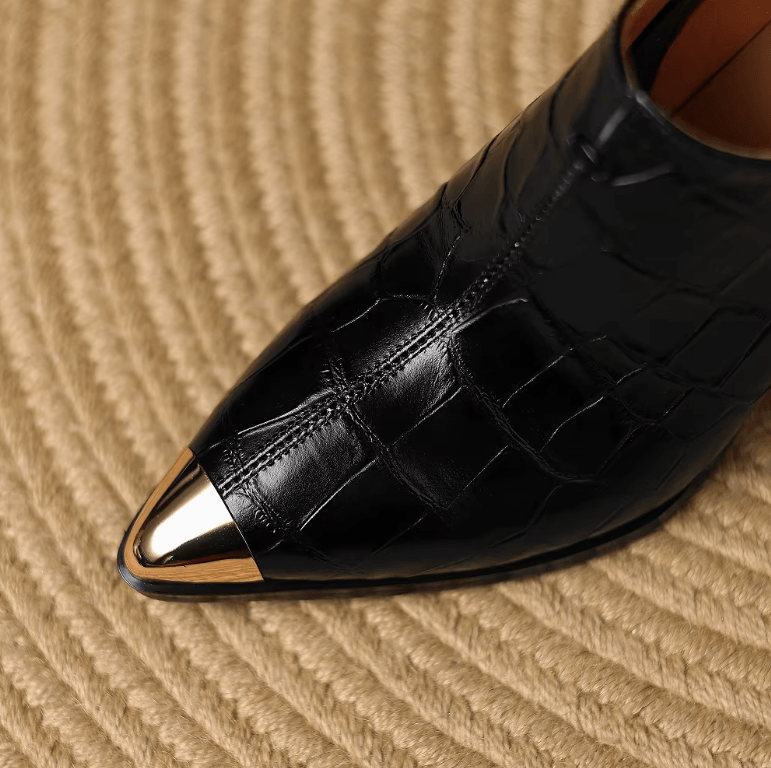 Apex Pump | Croc-Embossed Gold Cap-Toe