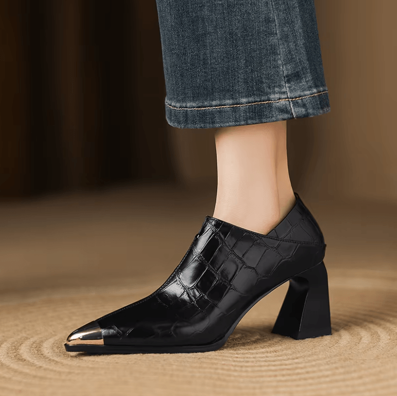 Apex Pump | Croc-Embossed Gold Cap-Toe - Luxuryurbanwear