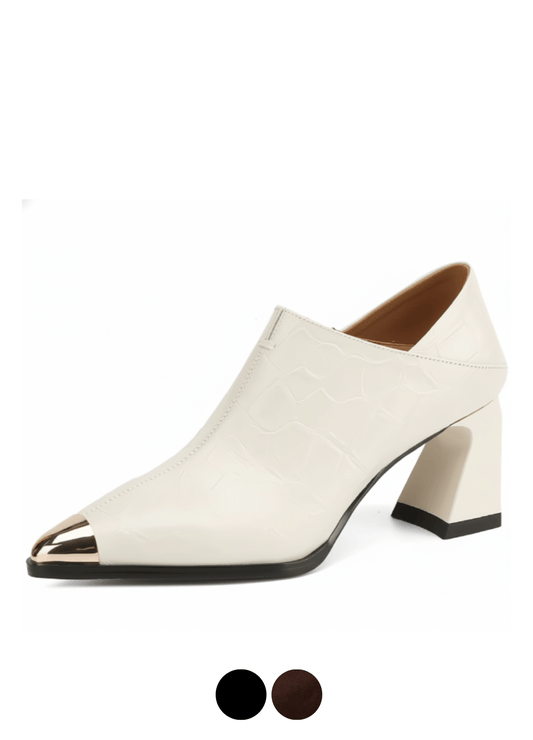 Apex Pump | Croc-Embossed Gold Cap-Toe