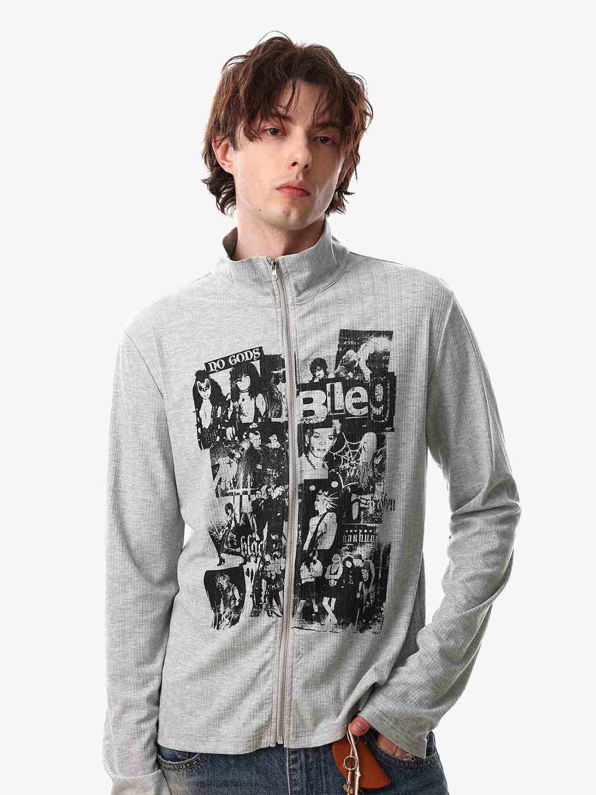 Retro Punk Print Knit Cardigan Long Sleeve Top