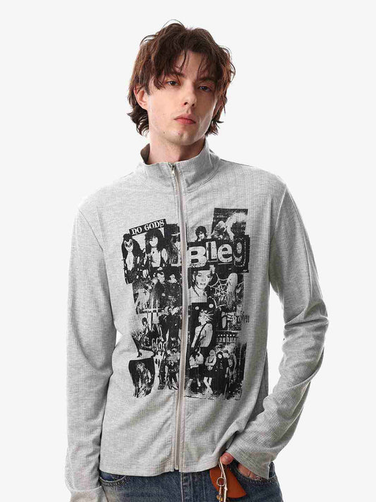 Retro Punk Print Knit Cardigan Long Sleeve Top