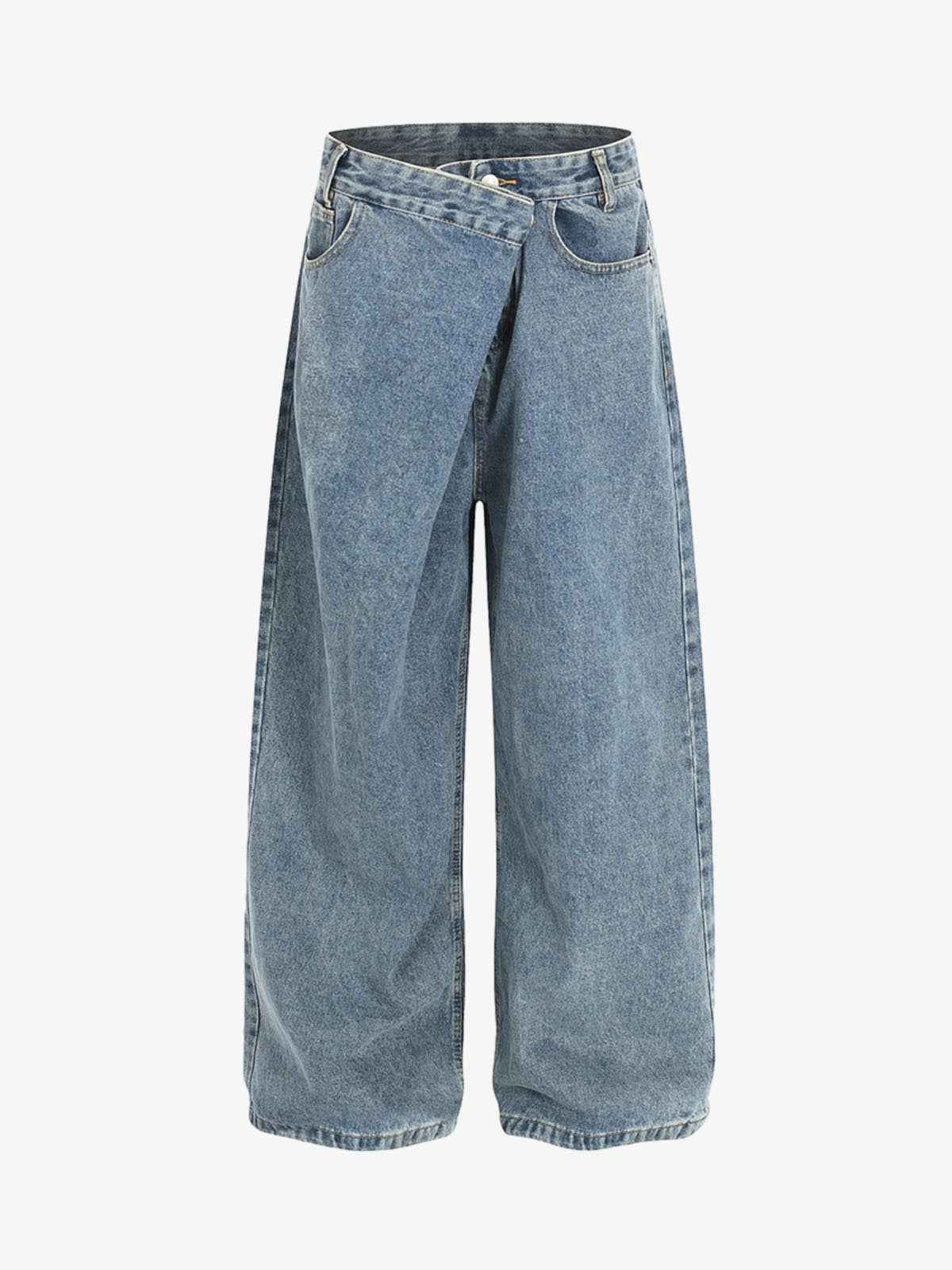 Asymmetric Layered Waist Wide Leg Denim Jeans