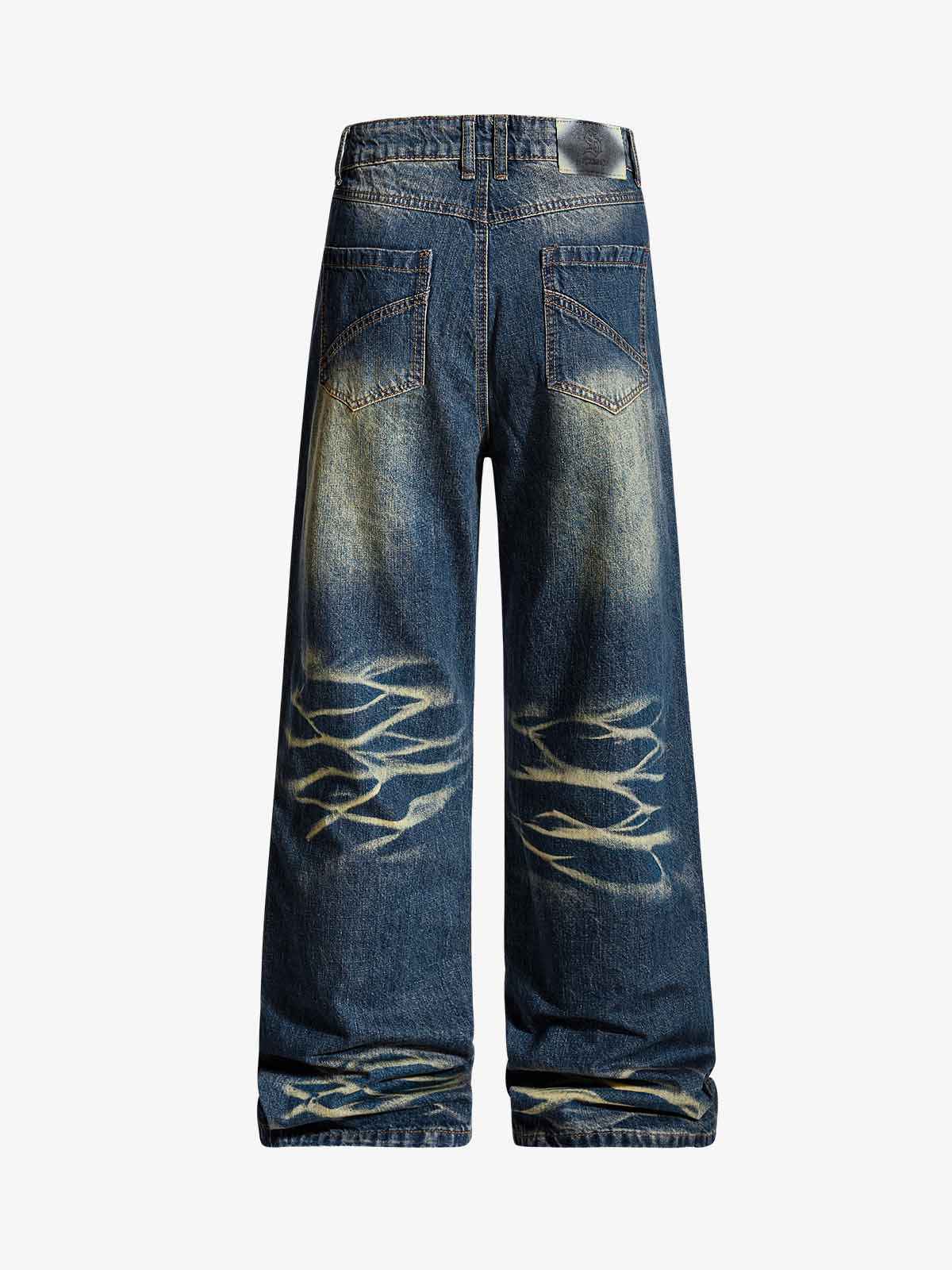 Vintage Washed Distressed Straight-Leg Jeans