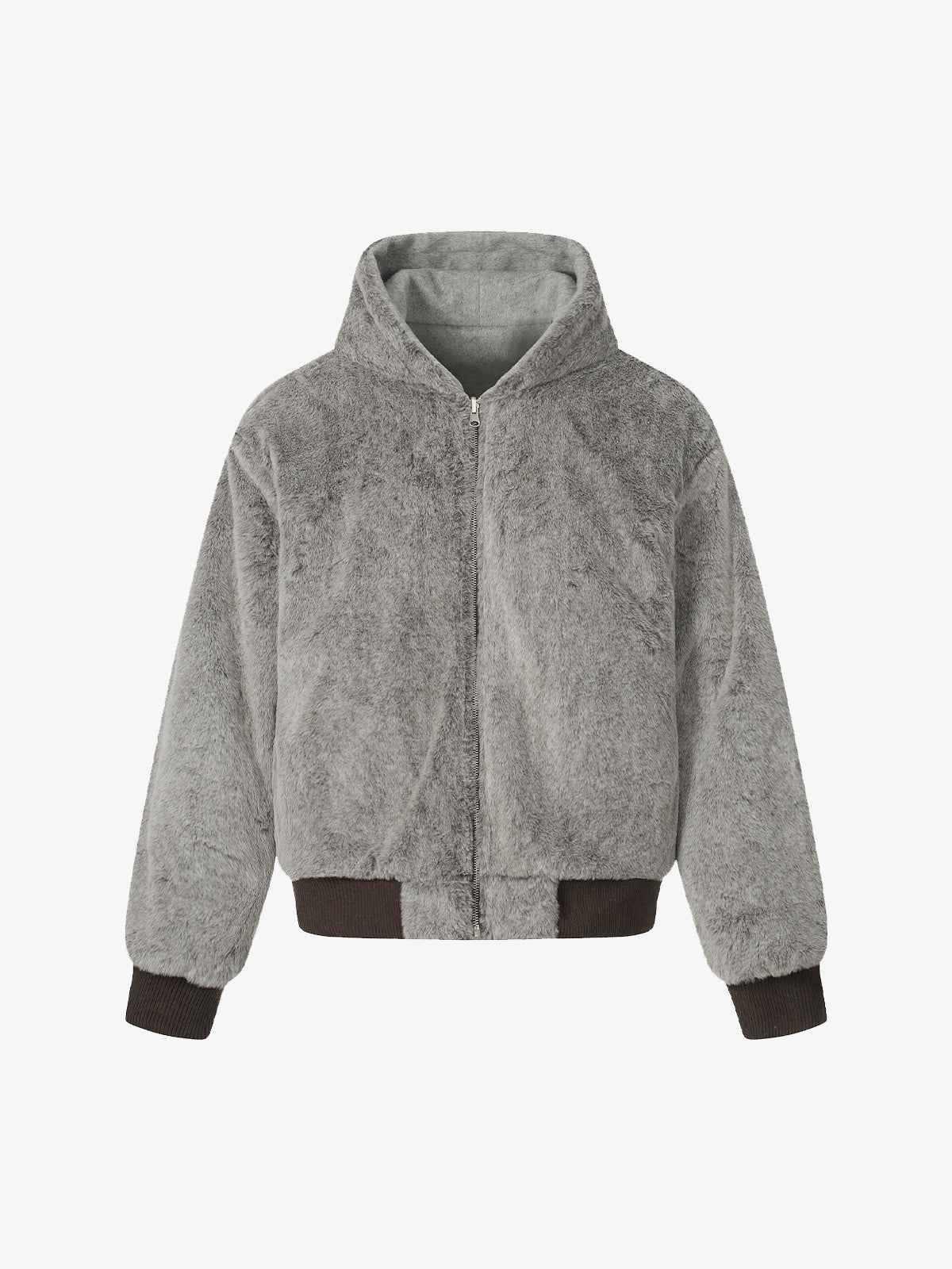 Retro Reversible Fleece Lined Zip-up Hooded Jacket