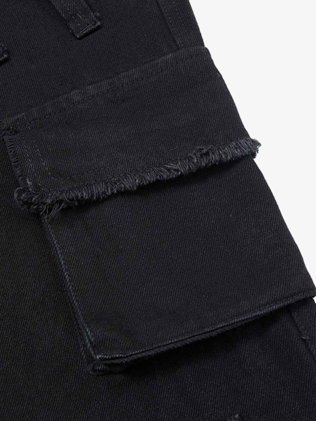Faux Fur Trim Detail Multi-Pocket Wide Leg Cargo Jeans