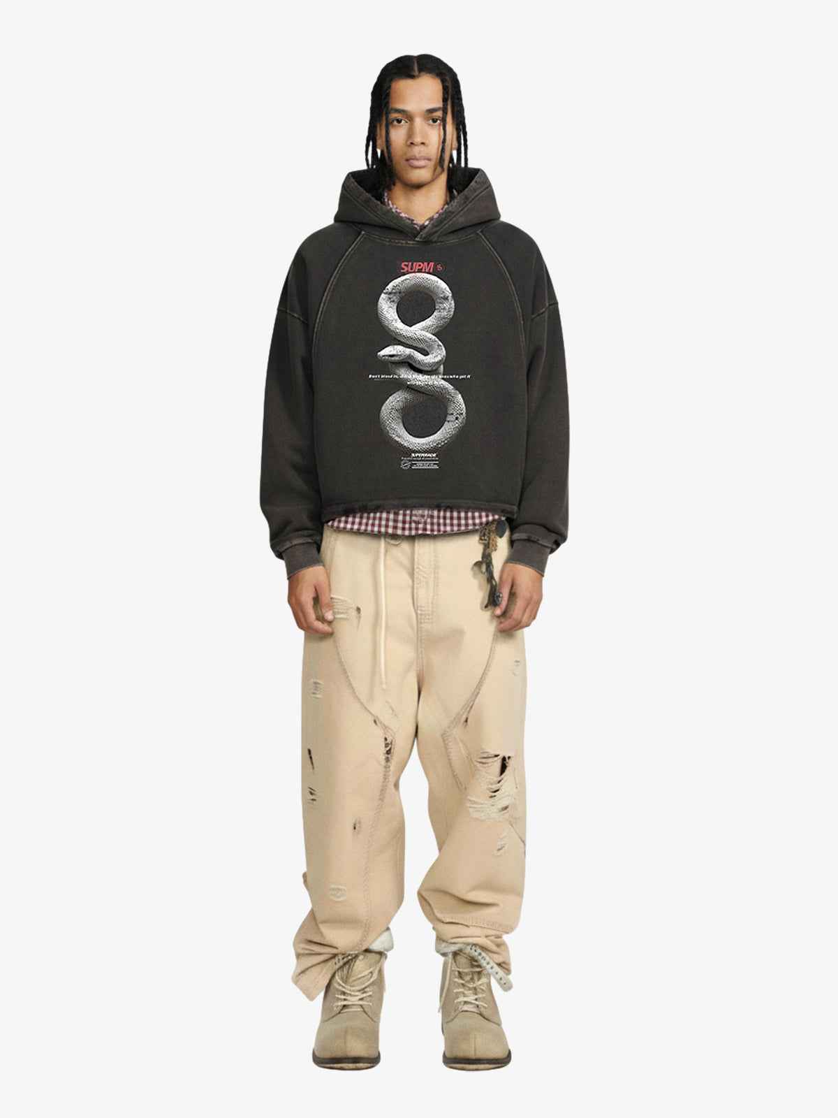 Vintage Washed Snake Appliqué Pullover Hoodie