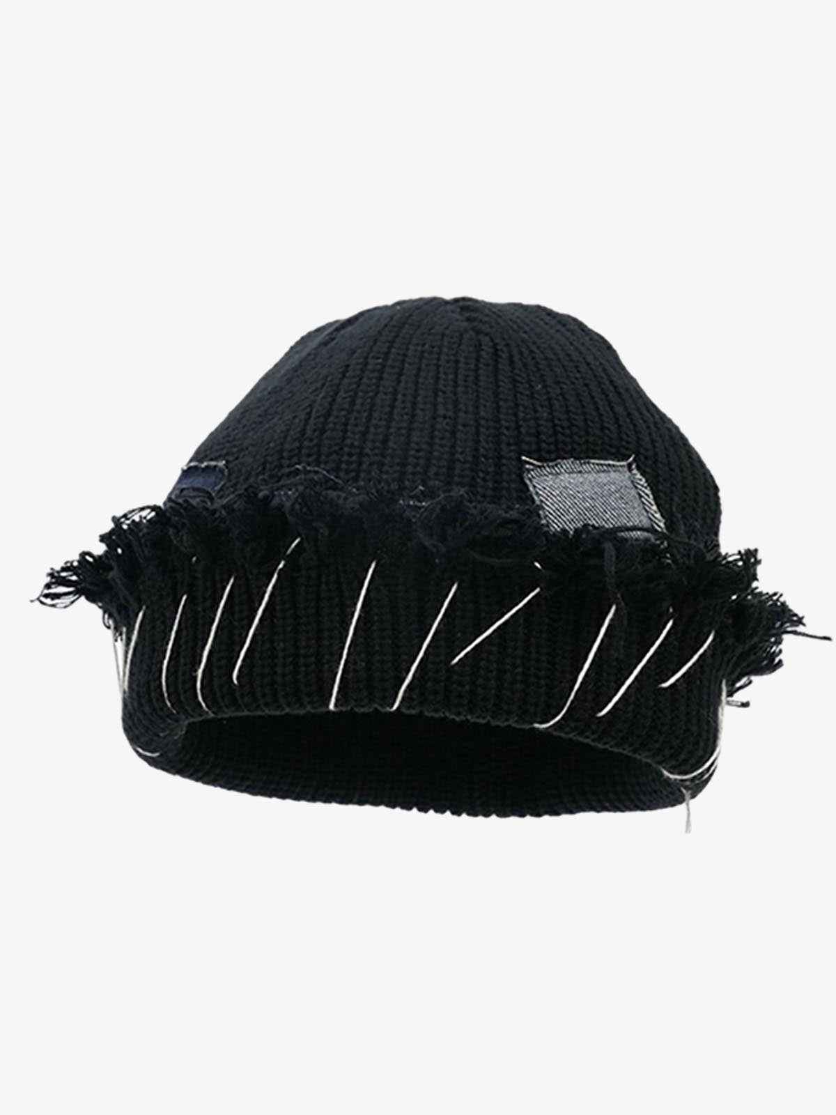 Distressed Denim Patchwork Beanie