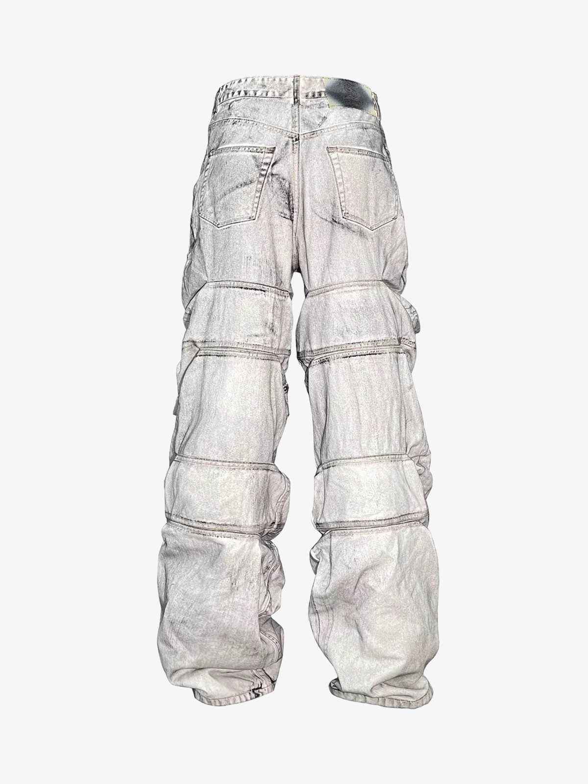 Distressed Ruched Wide Leg Denim Jeans