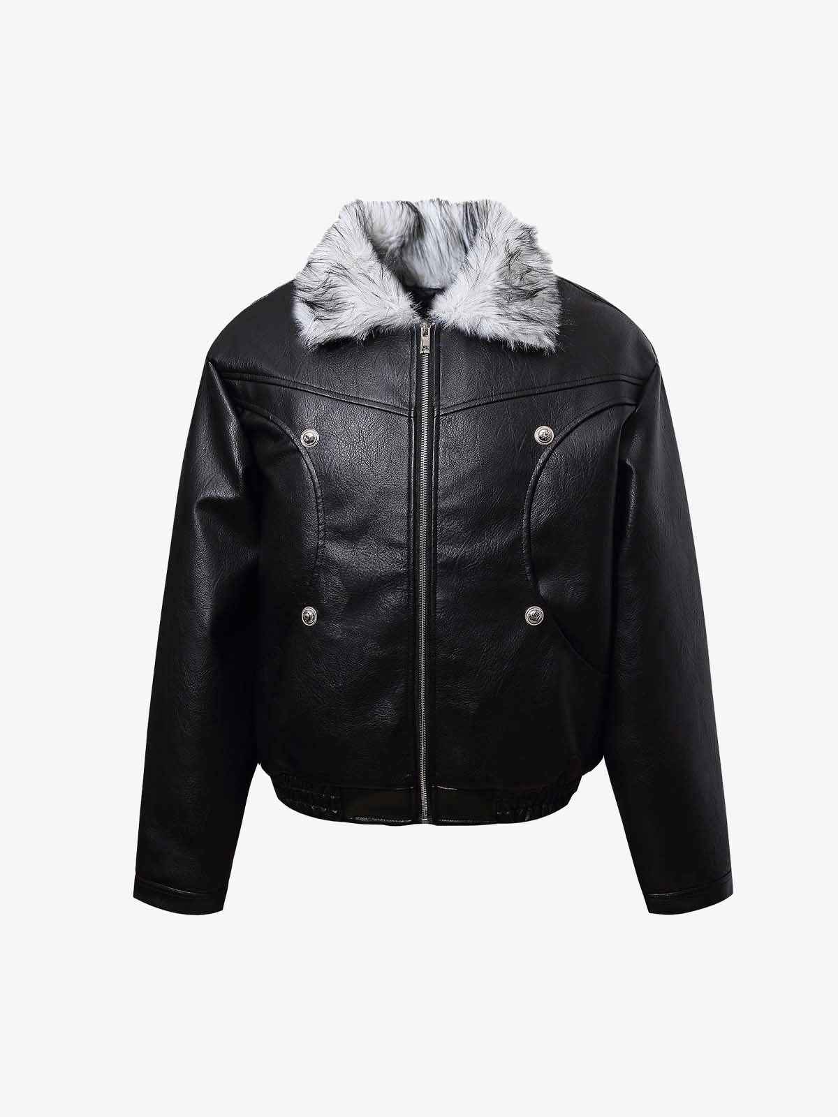 Street Fur-Trim Collar Leather Bomber Jacket