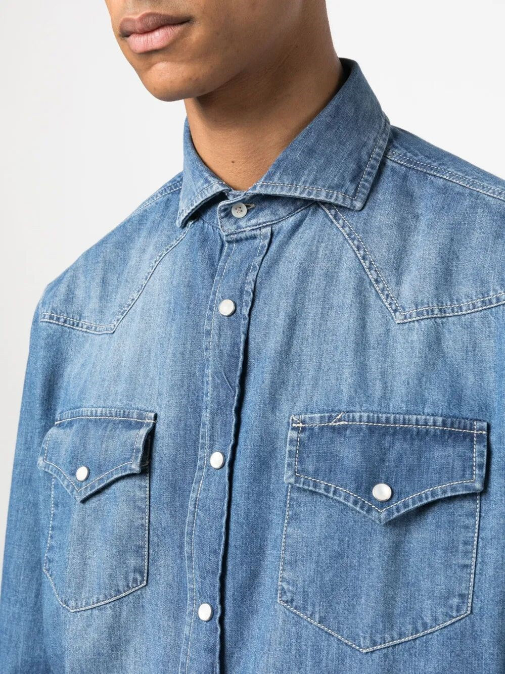 Brunello Cucinelli Men Denim Shirt
