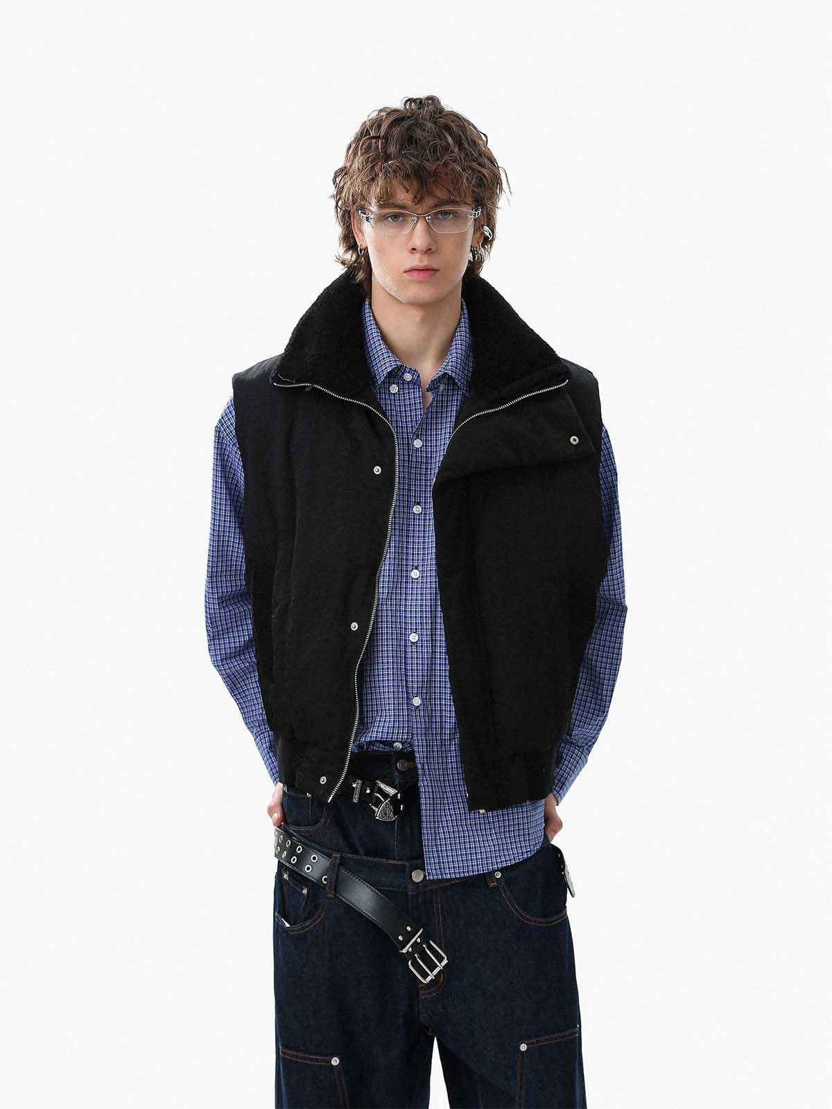Street High-Neck Asymmetrical Placket Cotton Vest