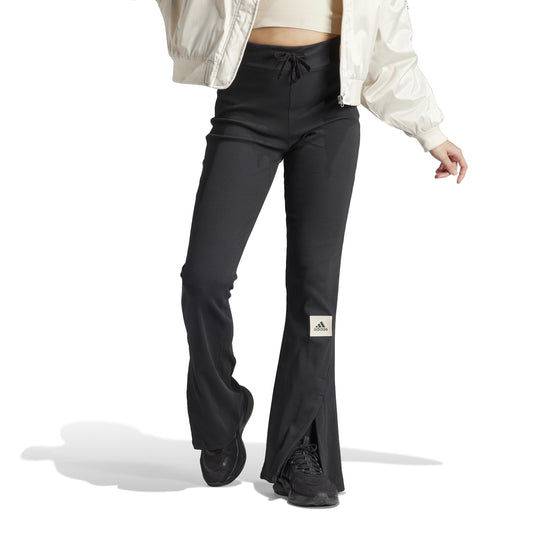 adidas Womens Lounge Ribbed Flared Leg Pants Black X-Small