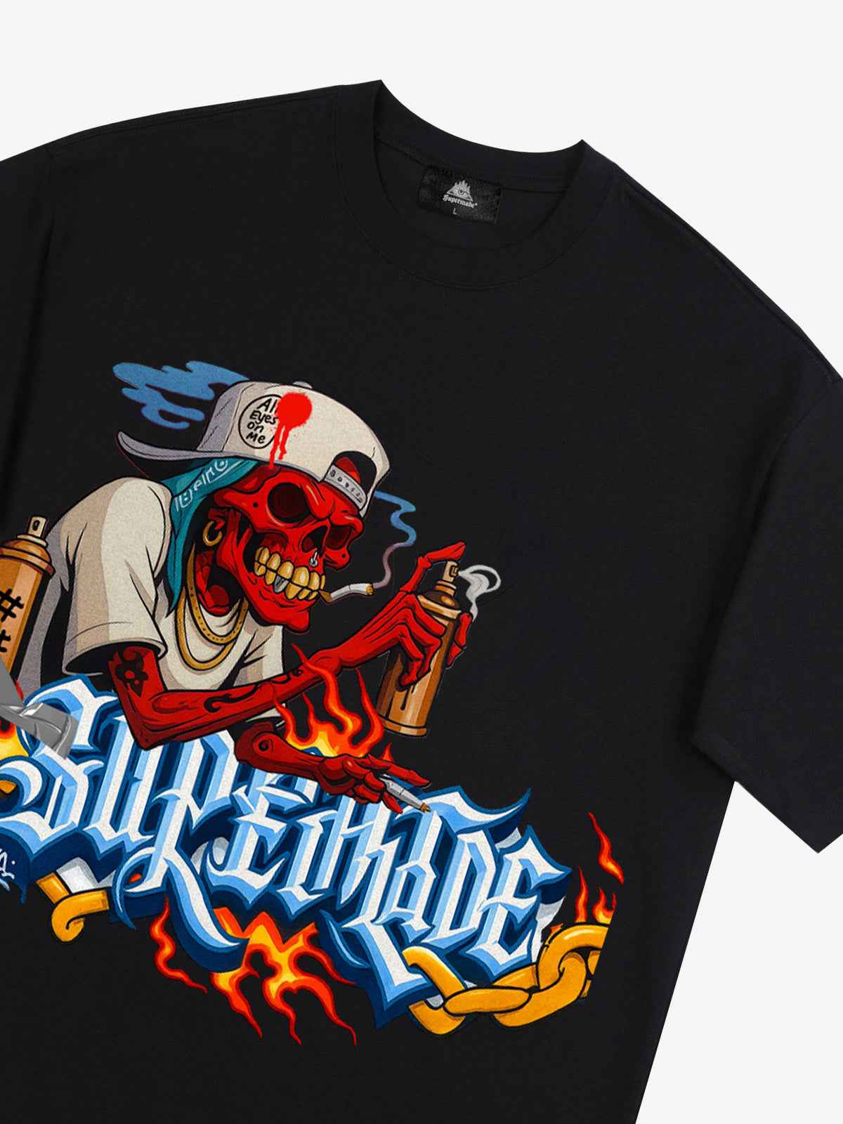 Street Skull Graffiti Artist Flame Flower Font T-Shirt