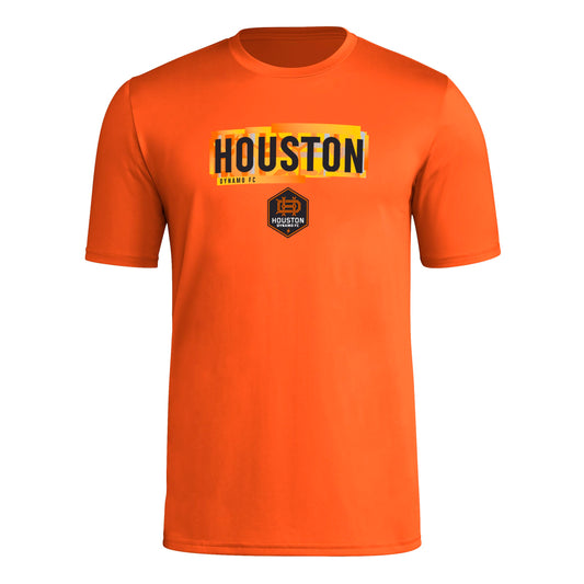 adidas Mens Size Short Sleeve Pre-Game T-Shirt Collegiate Orange/Houston Dynamo Small Tall